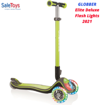 Детский трёхколёсный самокат Globber Elite Deluxe Flash Lights Зеленый