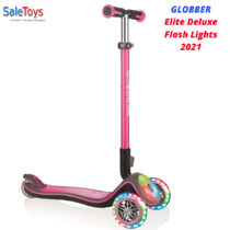 Детский трёхколёсный самокат Globber Elite Deluxe Flash Lights Розовый