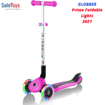 Детский трёхколёсный самокат Globber Primo Foldable Lights Розовый