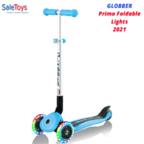 Детский трёхколёсный самокат Globber Primo Foldable Lights Голубой