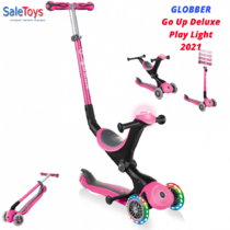 Детский трёхколёсный самокат-трансформер 3 в 1 с сиденьем и родительской ручкой Globber Go Up Deluxe Play Lights Розовый