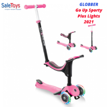 Детский трёхколёсный самокат-трансформер 3 в 1 с сиденьем и родительской ручкой Globber Go Up Sporty Plus Lights Розовый