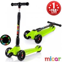 Трёхколёсный самокат для детей Scooter Maxi Micar Ultra co светящимися колёсами Зелёный